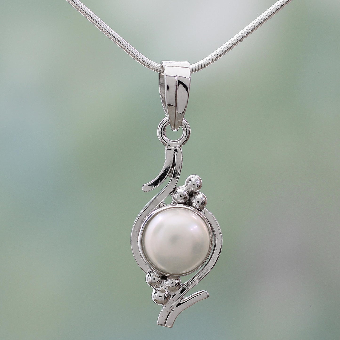 Lightning Cloud Pearl on Sterling Silver Necklace Bridal Jewelry