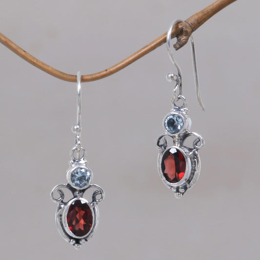 Fire and Ice Multi-Gem Garnet Dangle Earrings