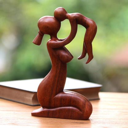 Mother's Love Suar Wood Family Sculpture