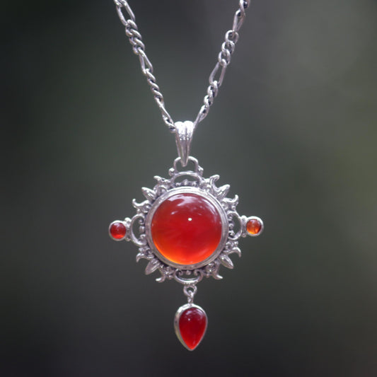 Radiant Sun Carnelian Sterling Silver Pendant Necklace