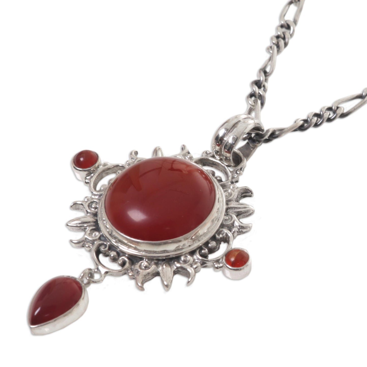 Radiant Sun Carnelian Sterling Silver Pendant Necklace