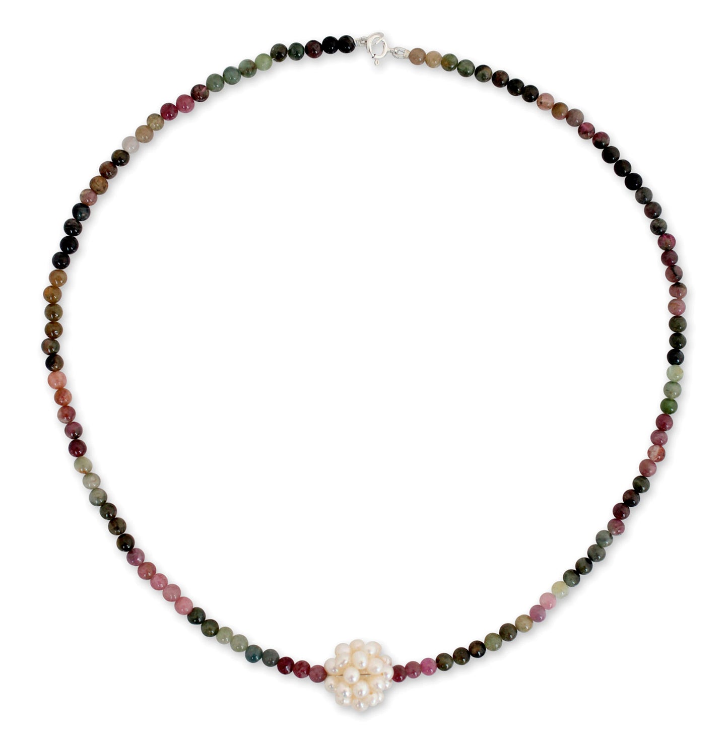 Ivory Chrysanthemum Tourmaline Pearl & Silver Necklace