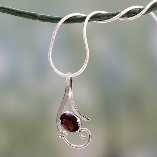 Fire of Romance Sterling Silver and Garnet Necklace Modern Necklace