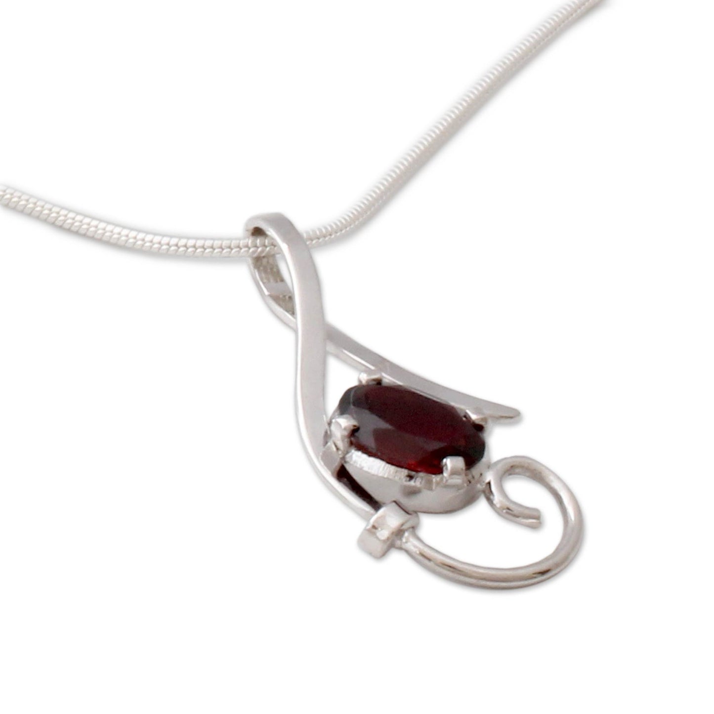 Fire of Romance Sterling Silver and Garnet Necklace Modern Necklace