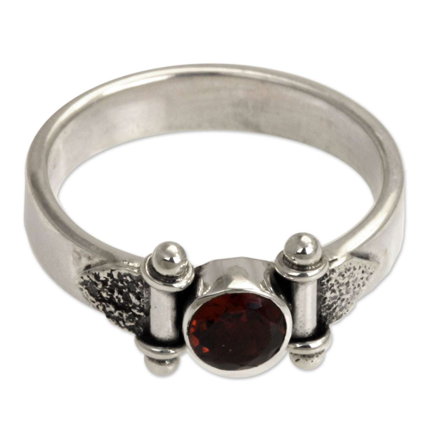 Mystical Eye Silver & Garnet Solitaire Ring