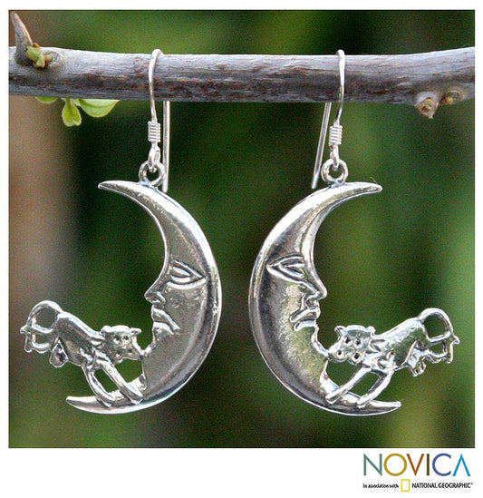 Cow in the Moon Sterling Silver Earrings