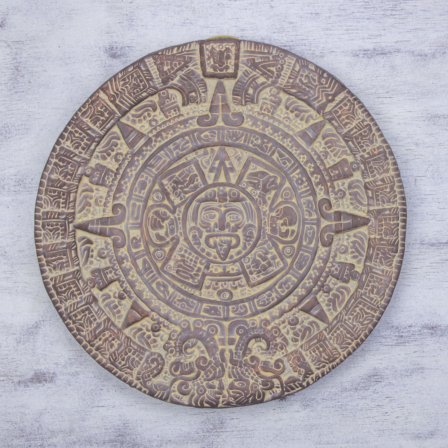 Aztec Calendar in Umber Unique Mexico Archaeological Ceramic Calendar