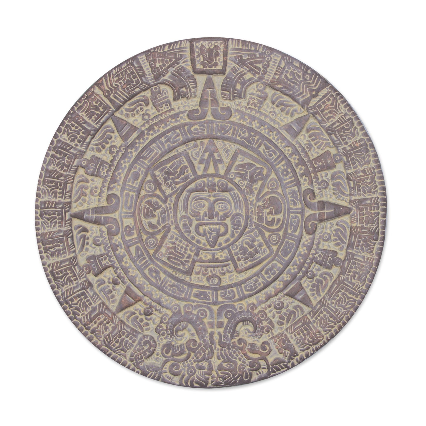 Aztec Calendar in Umber Unique Mexico Archaeological Ceramic Calendar