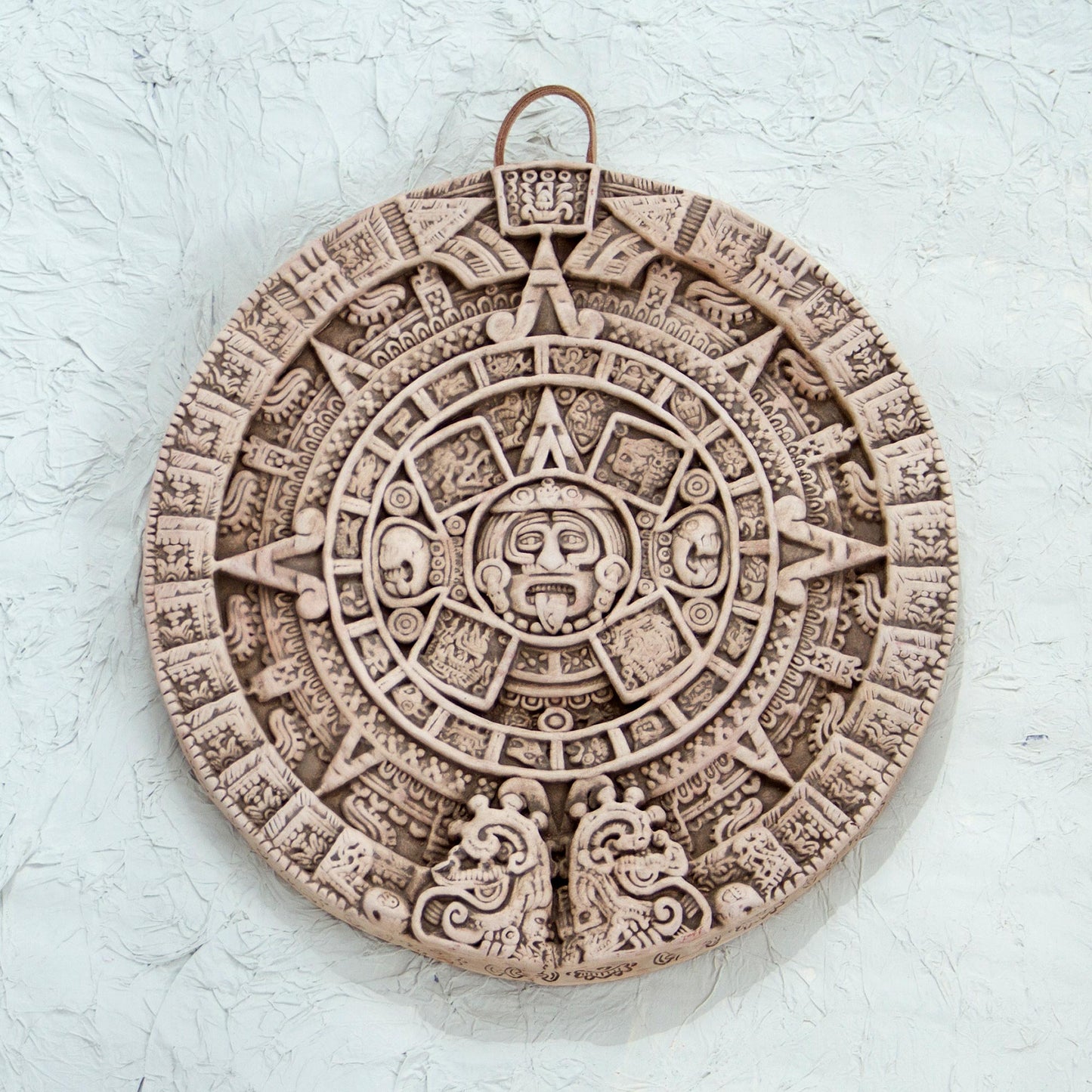 Aztec Sun Stone in White Ceramic plaque