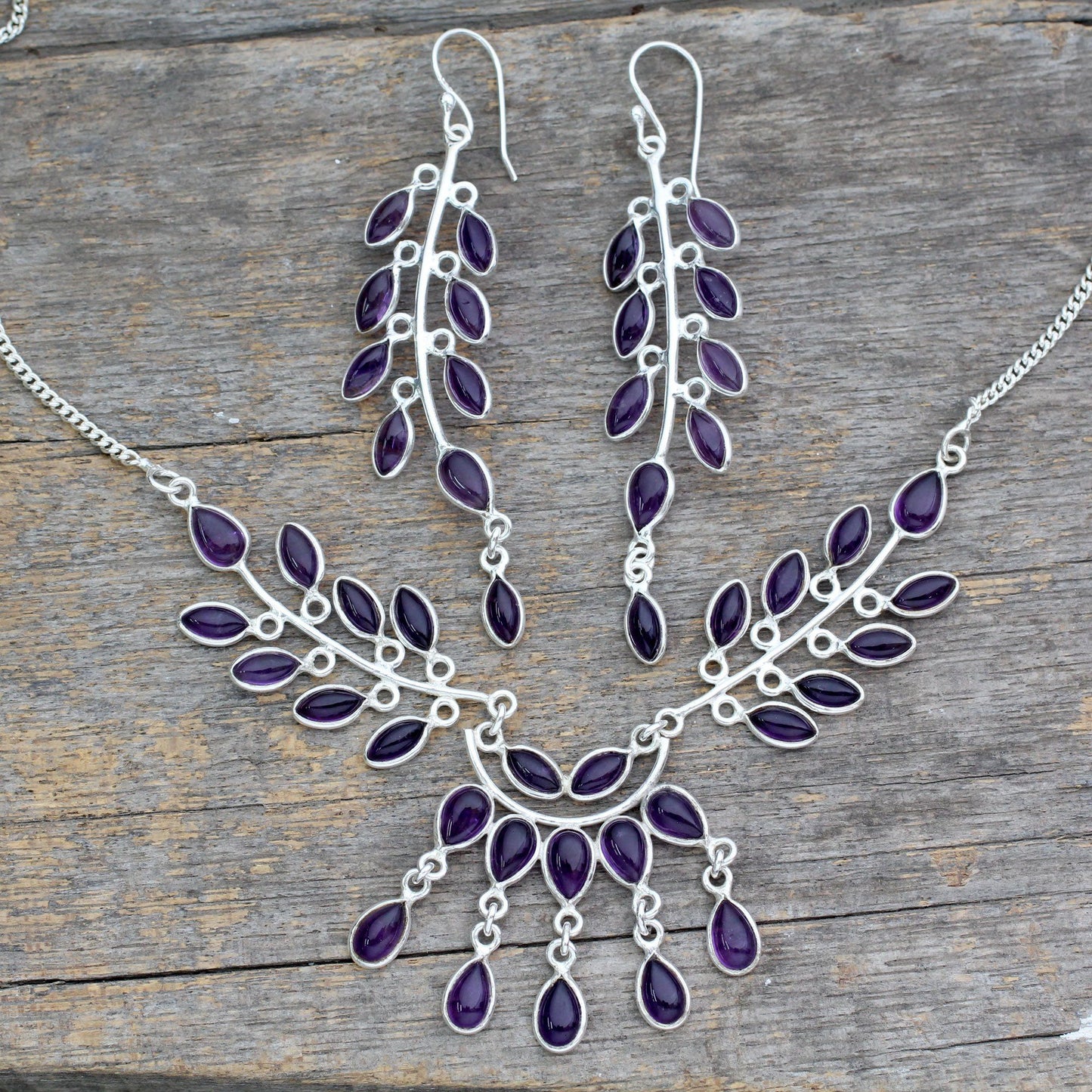 NOVICA - Silver & Amethyst 'Falling Leaves' Jewelry Set