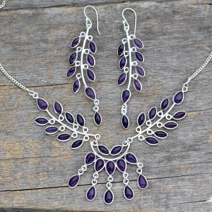 NOVICA - Silver & Amethyst 'Falling Leaves' Jewelry Set