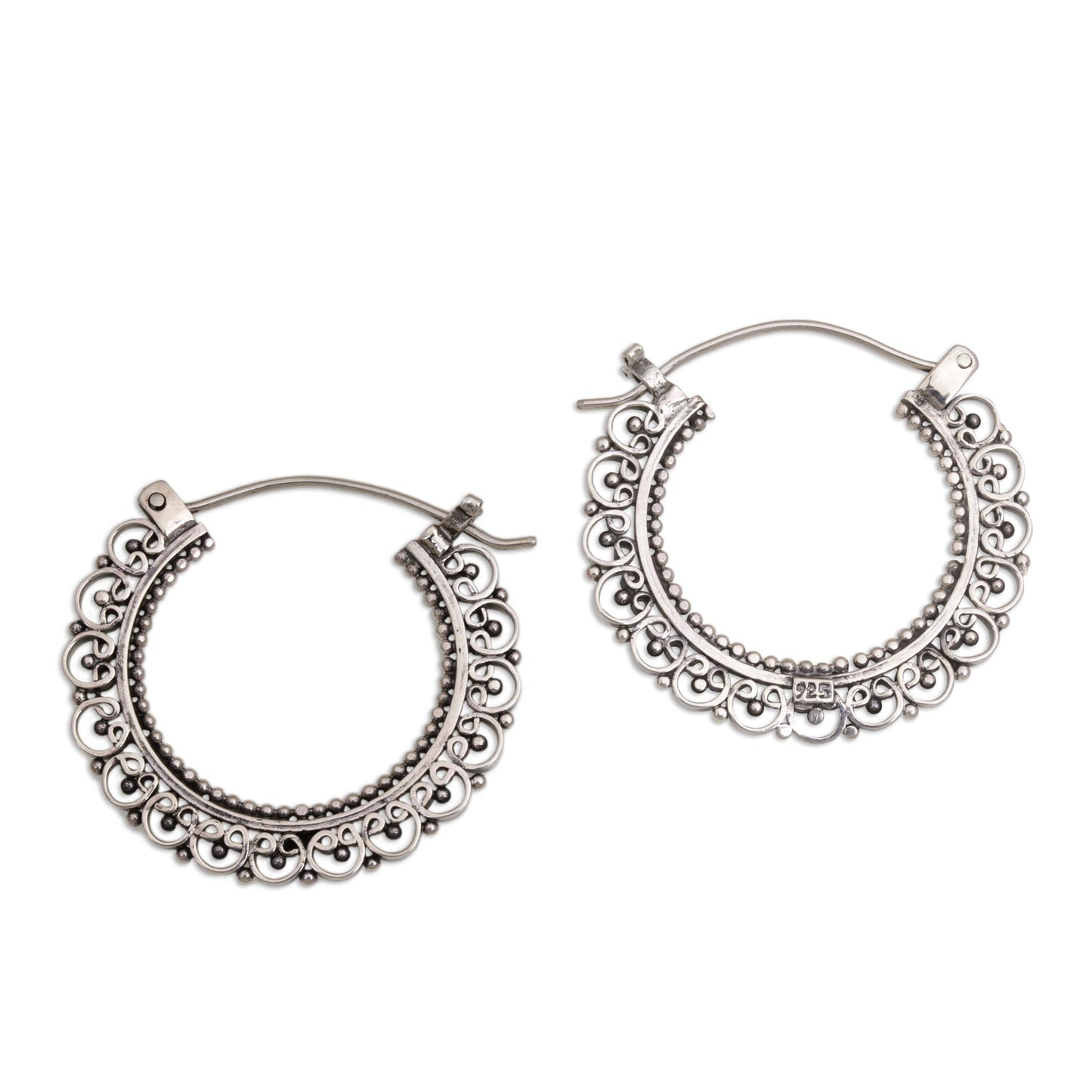 Balinese Lace Sterling Silver Hoop Earrings