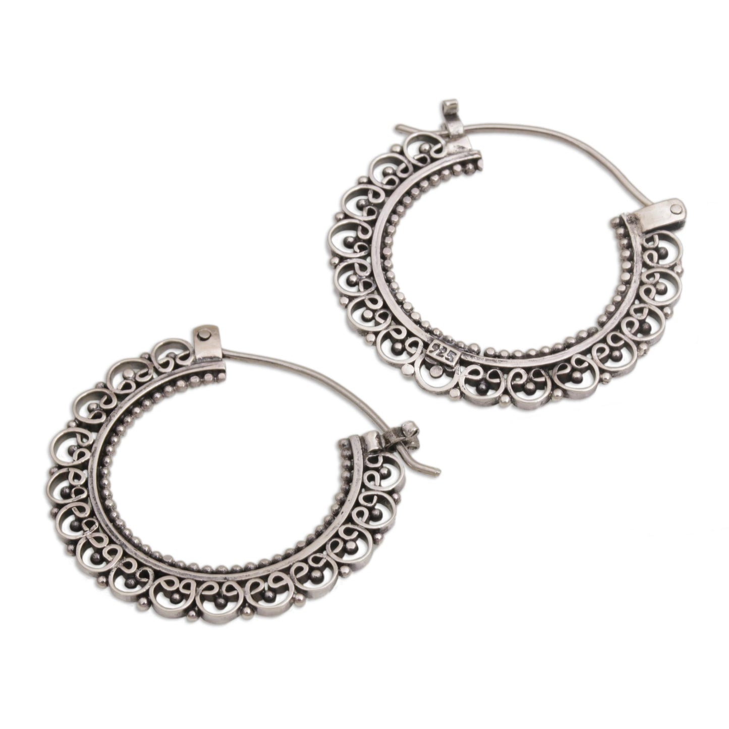 Balinese Lace Sterling Silver Hoop Earrings