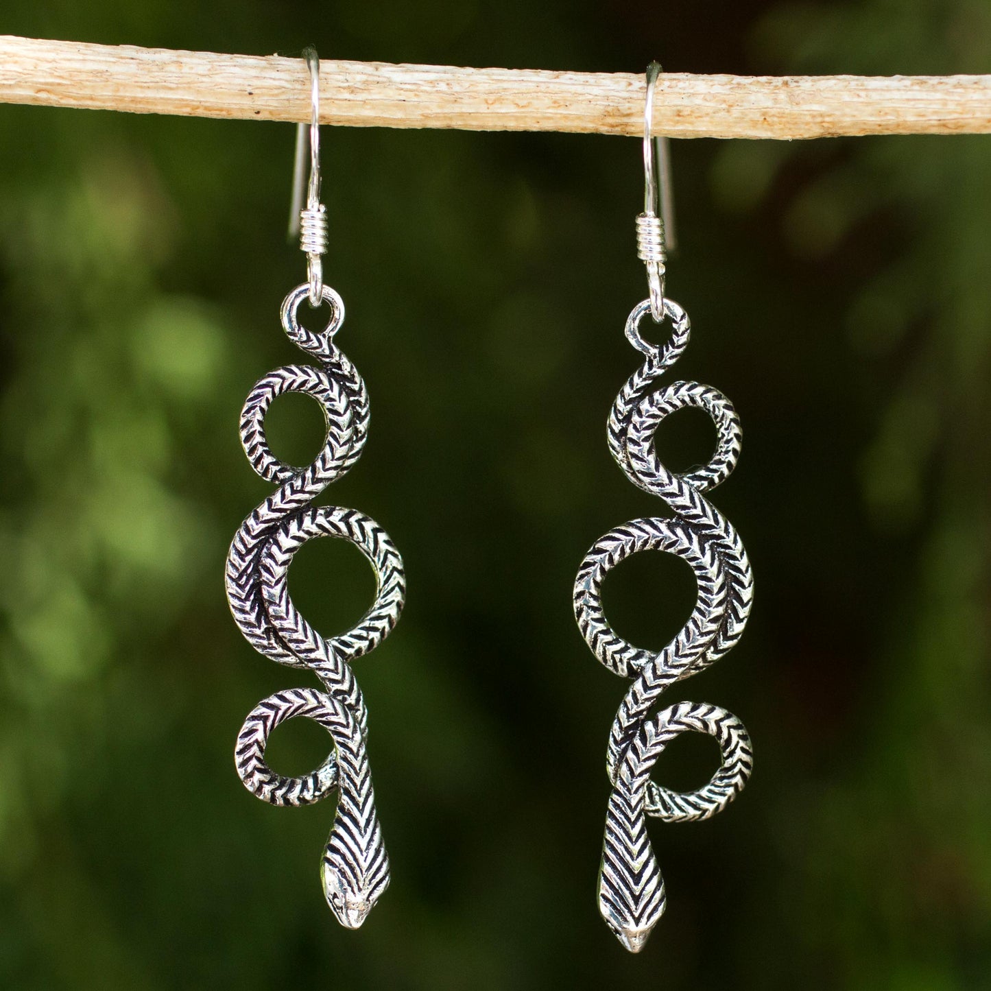 Infinity Serpent Silver Snake Dangle Earrings