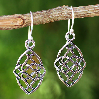 Gordian Knot Hand Crafted Sterling Silver Dangle Earrings from Thailand