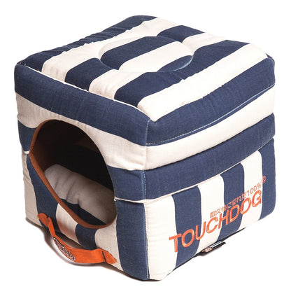 Touchdog&reg; Polo-Striped 2-in-1 Collapsible Dog House Bed