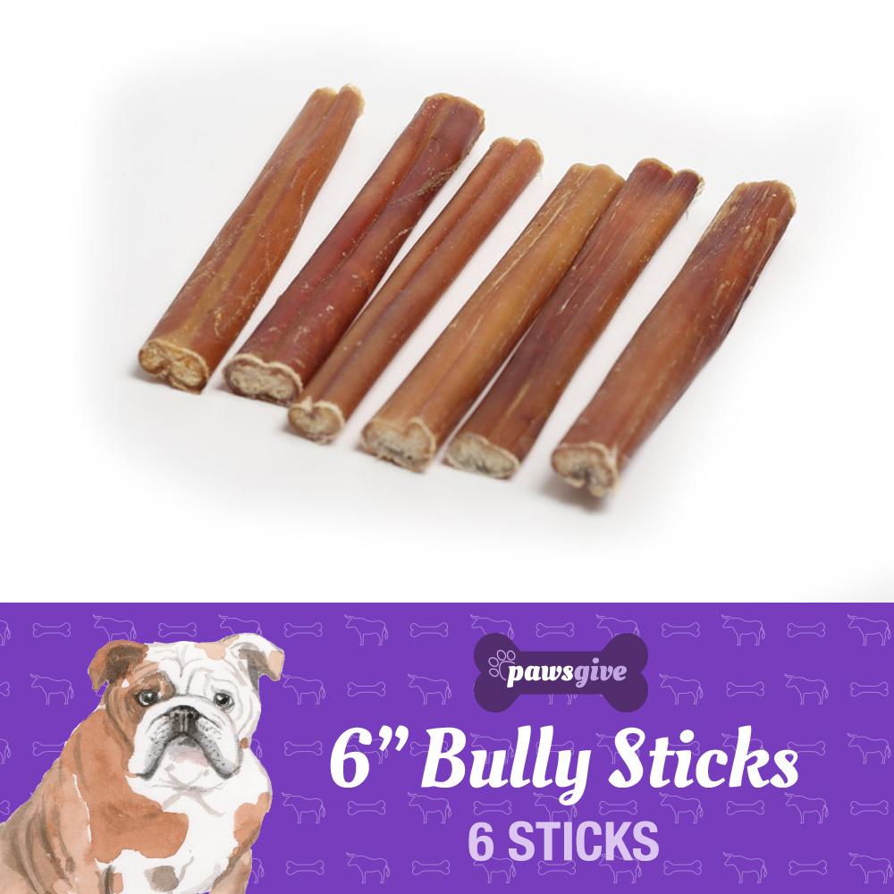 PawsGive - PawsGive 6" Bully Sticks For Dogs From Grass Fed Free Range Cattle