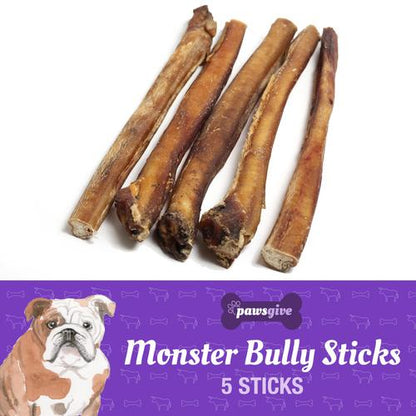 PawsGive - PawsGive Monster 12" Bully Sticks For Dogs From Grass Fed Cattle