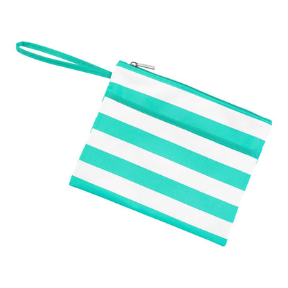 Mint Stripe Zip Pouch Wristlet