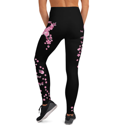 Pink Ribbon Butterflies Take Flight Yoga Leggings