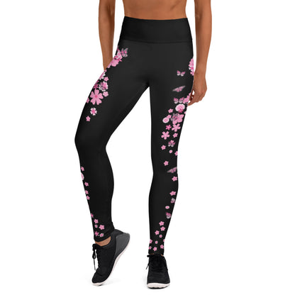 Pink Ribbon Butterflies Take Flight Yoga Leggings