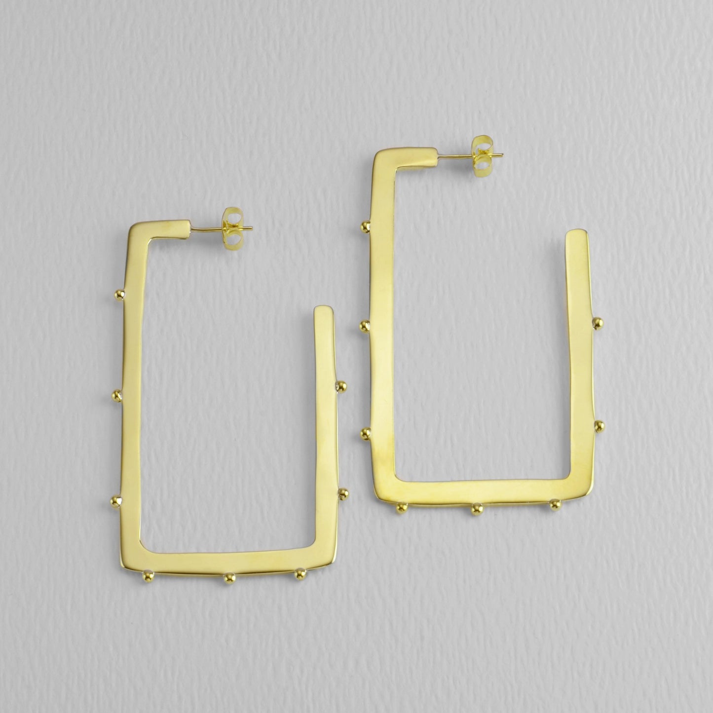 Studded And Squared Golden 60mm Brass Hoop Earring