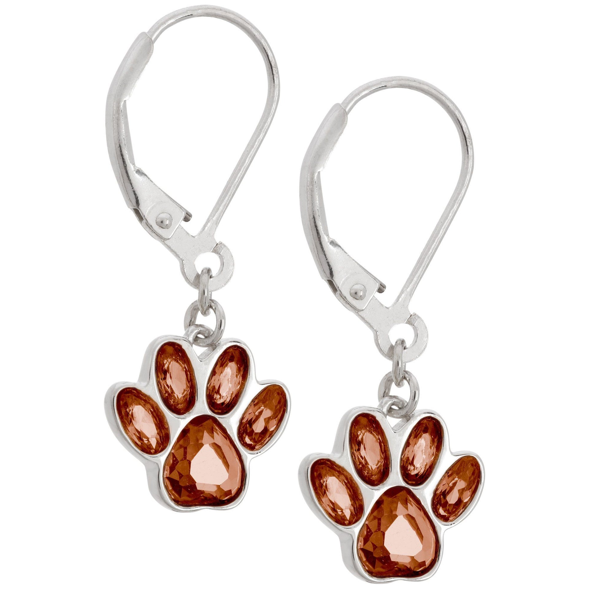 Paw Print Birthstone Dangling Sterling Earrings | Fair Trade