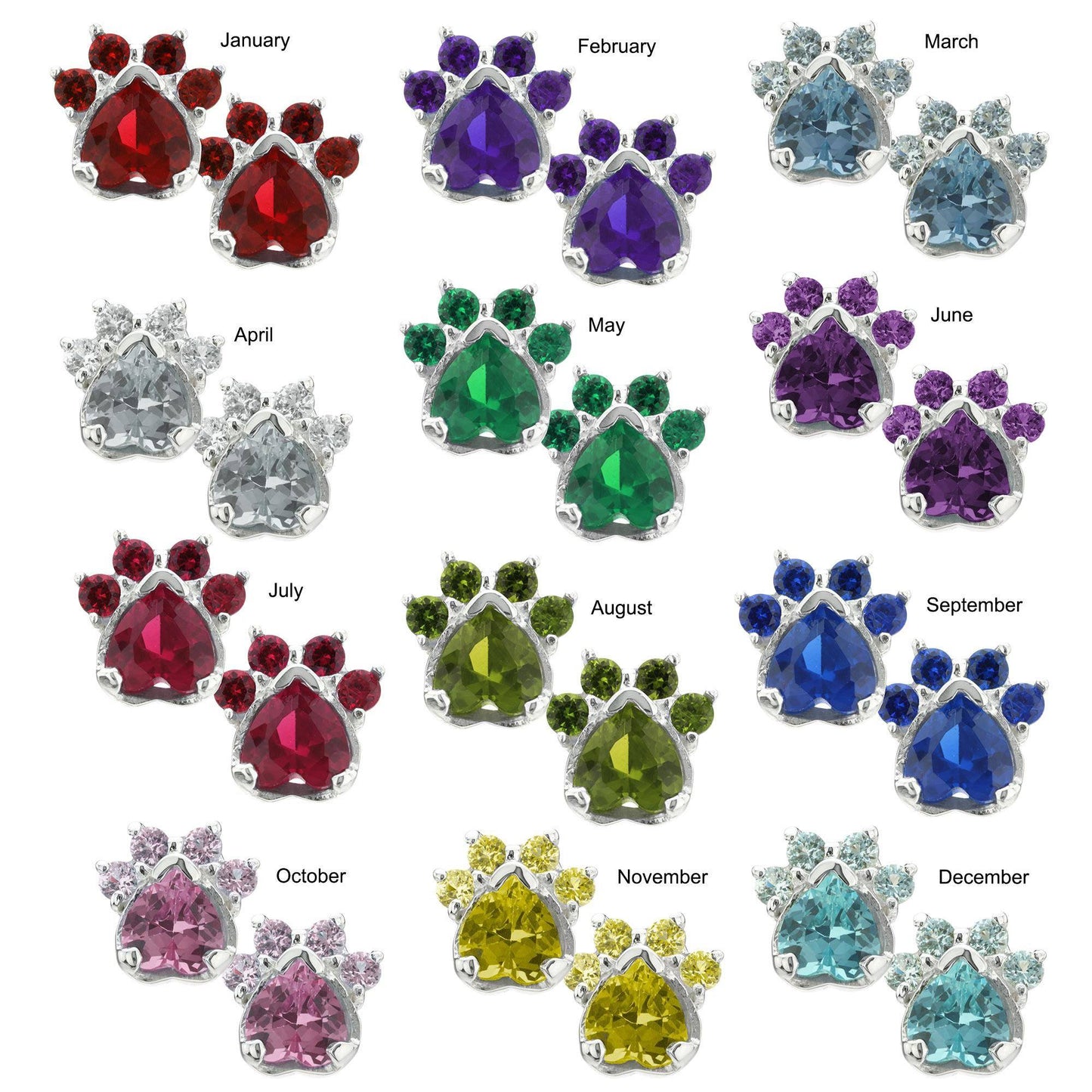 Paw Print Birthstone Earrings