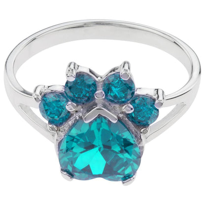 Paw Print Birthstone Sterling Ring