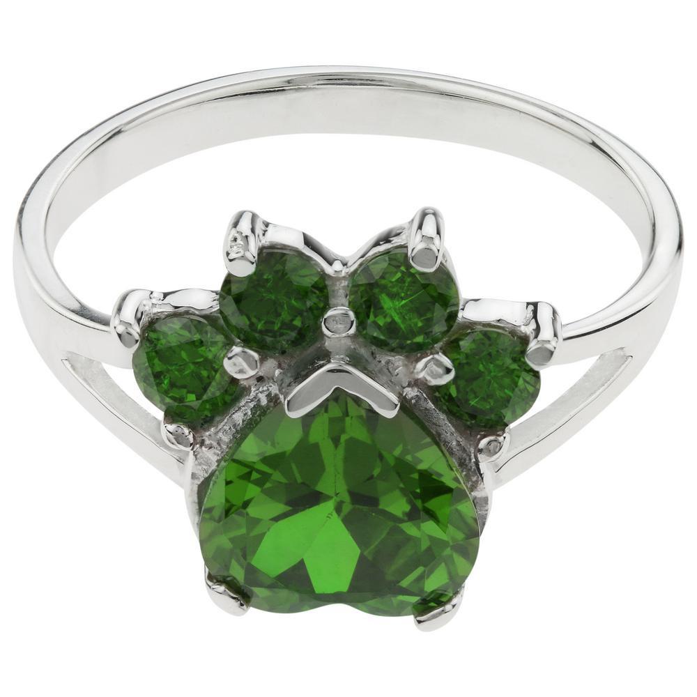 Paw Print Birthstone Sterling Ring