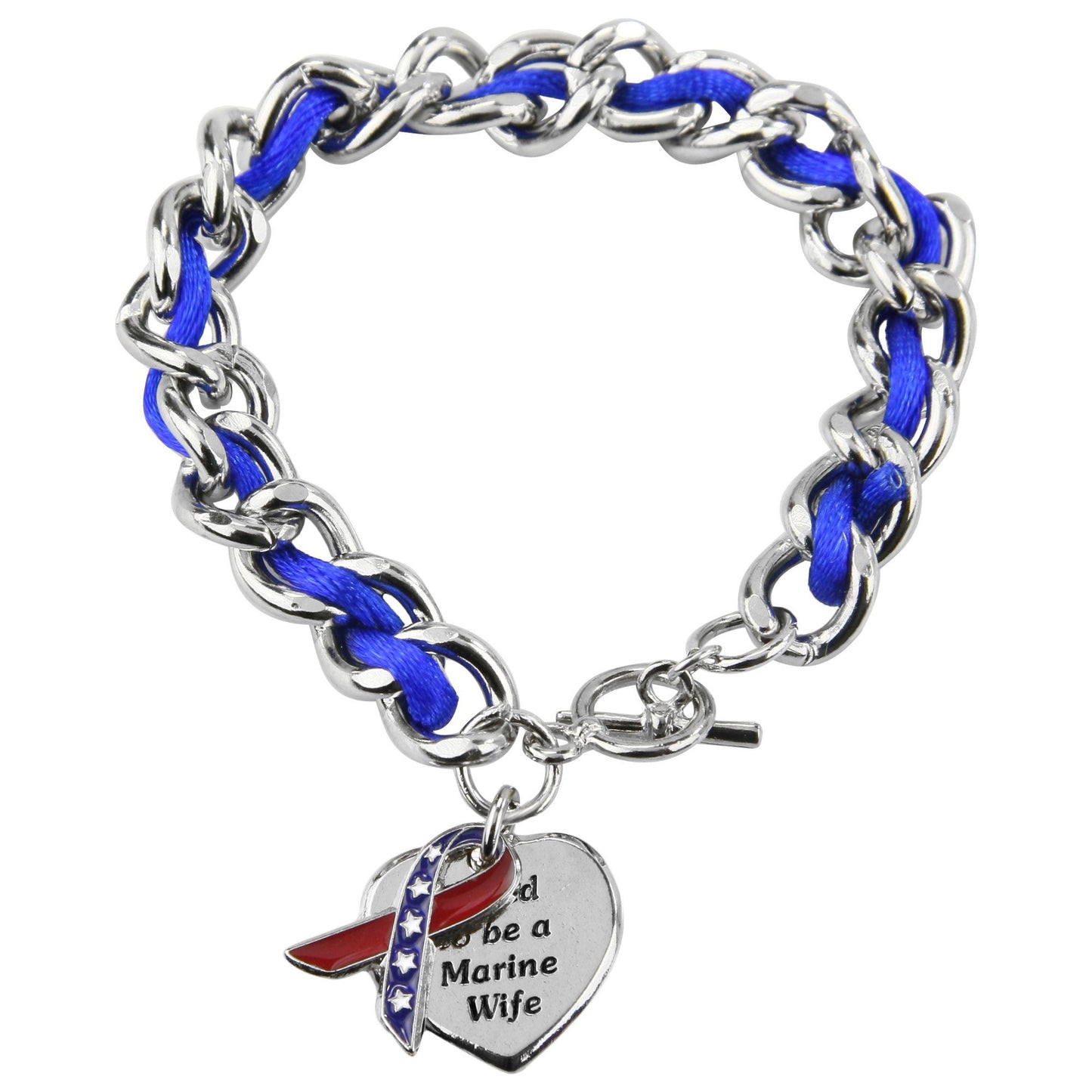 Proud To Be A Marine Wife Ribbon Charm Bracelet