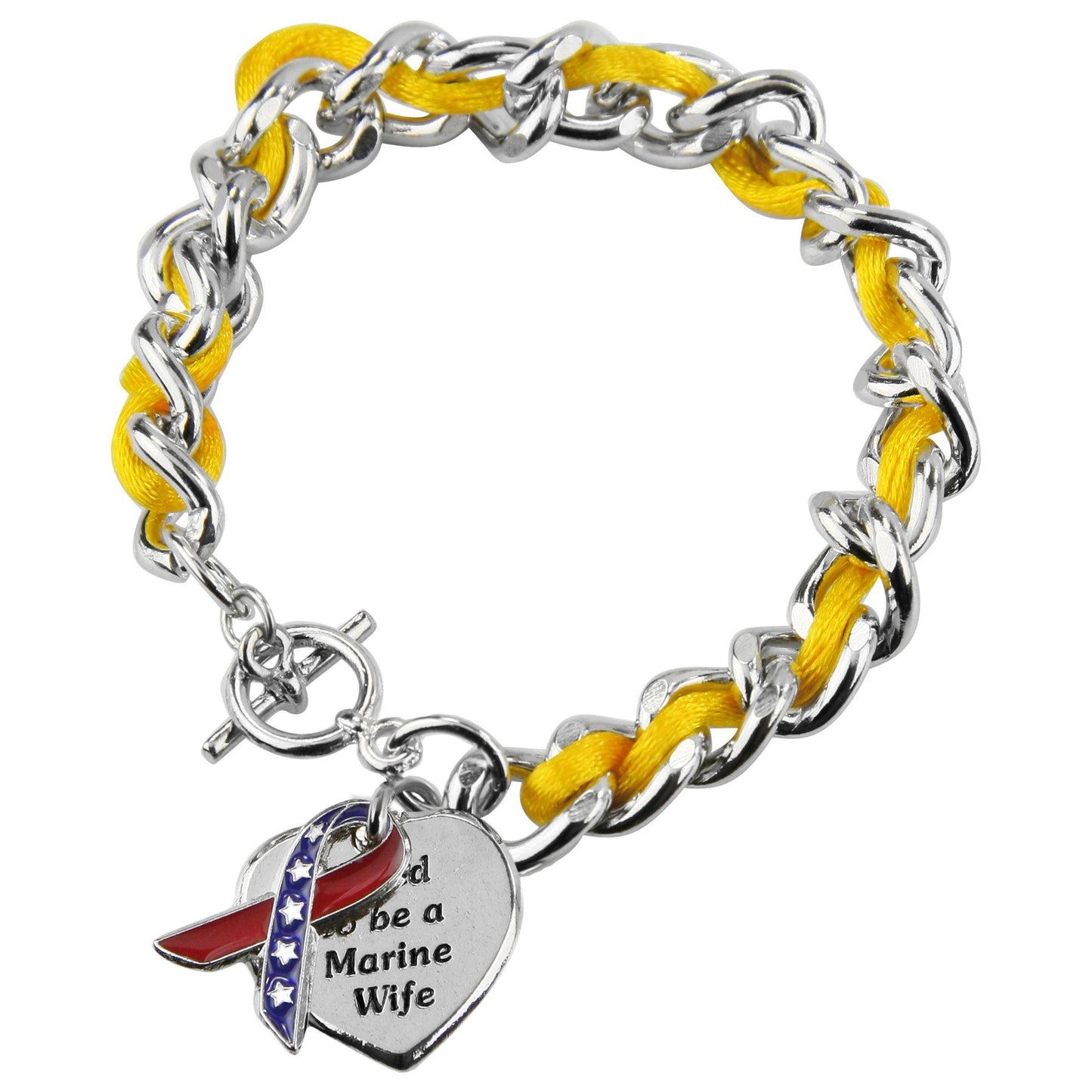 Proud To Be A Marine Wife Ribbon Charm Bracelet