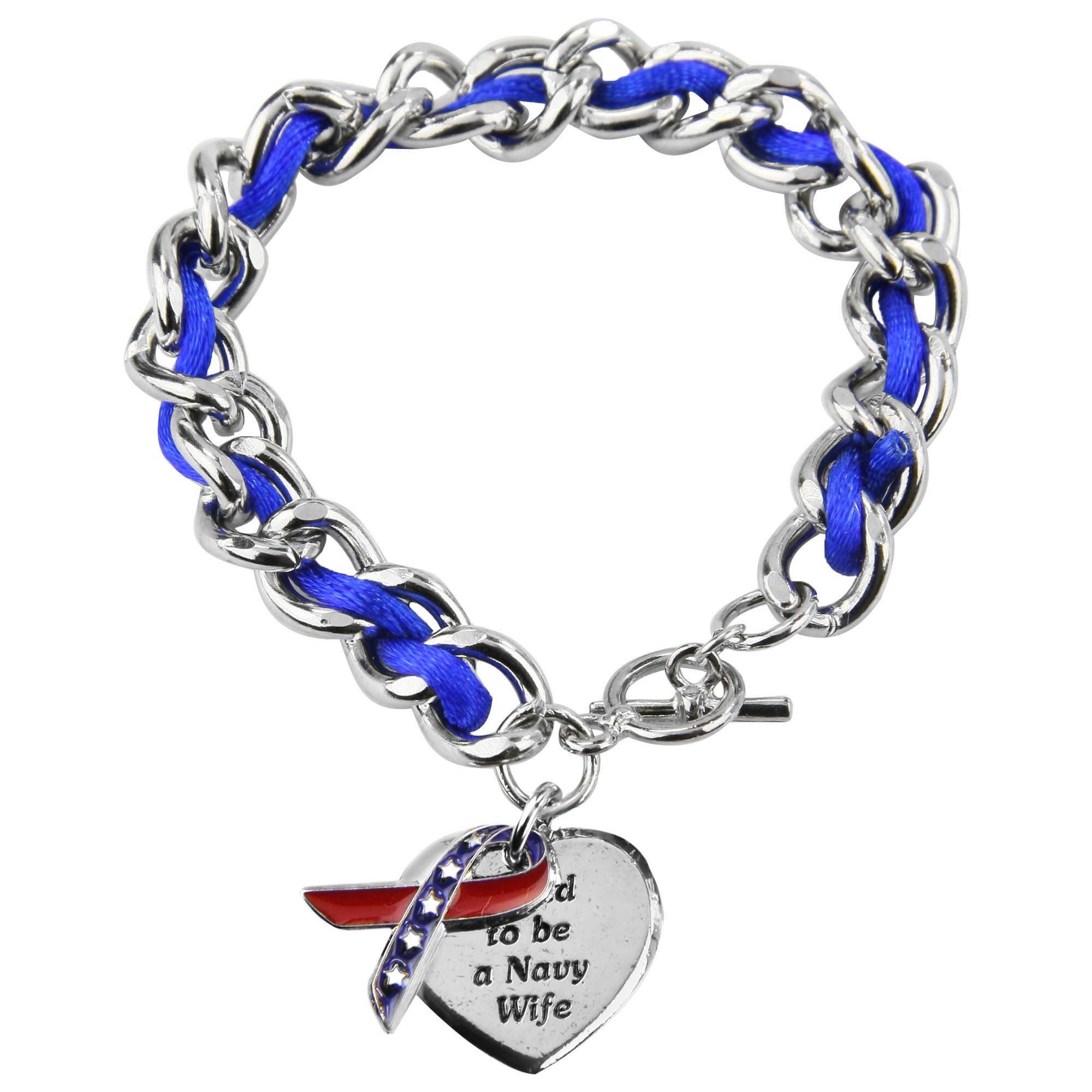 Proud to be a Navy Wife Ribbon Charm Bracelet GreaterGood