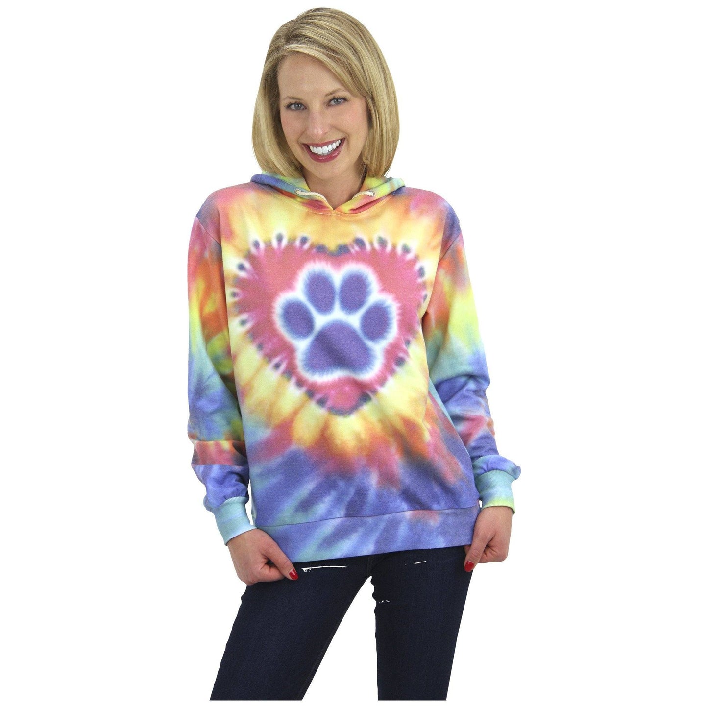 Purple Paw Tie Dye Lightweight Pullover Hoodie