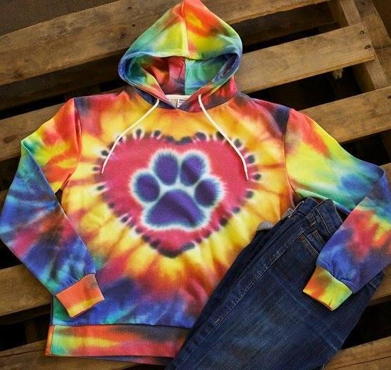 Purple Paw Tie Dye Lightweight Pullover Hoodie