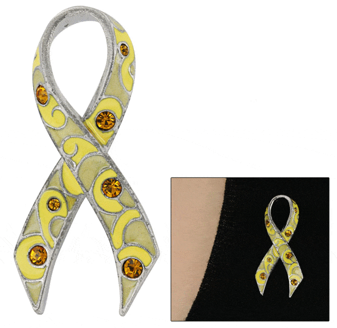 Yellow Riban Pin Rhinestone Flourish Yellow Ribbon Pin | GreaterGood