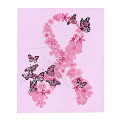 Pink Ribbon Butterflies Throw Blanket